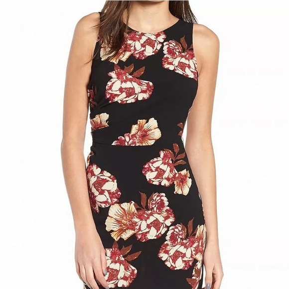Classy Black Floral Sheath Dress L NWT - Picture 3 of 4